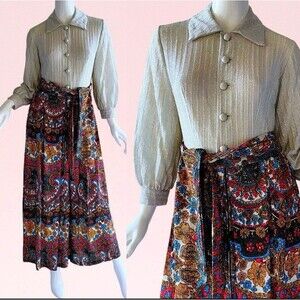 Vintage Lounge Craft Metallic Psychedelic Maxi Dress. Rare! 1970s. Medium.